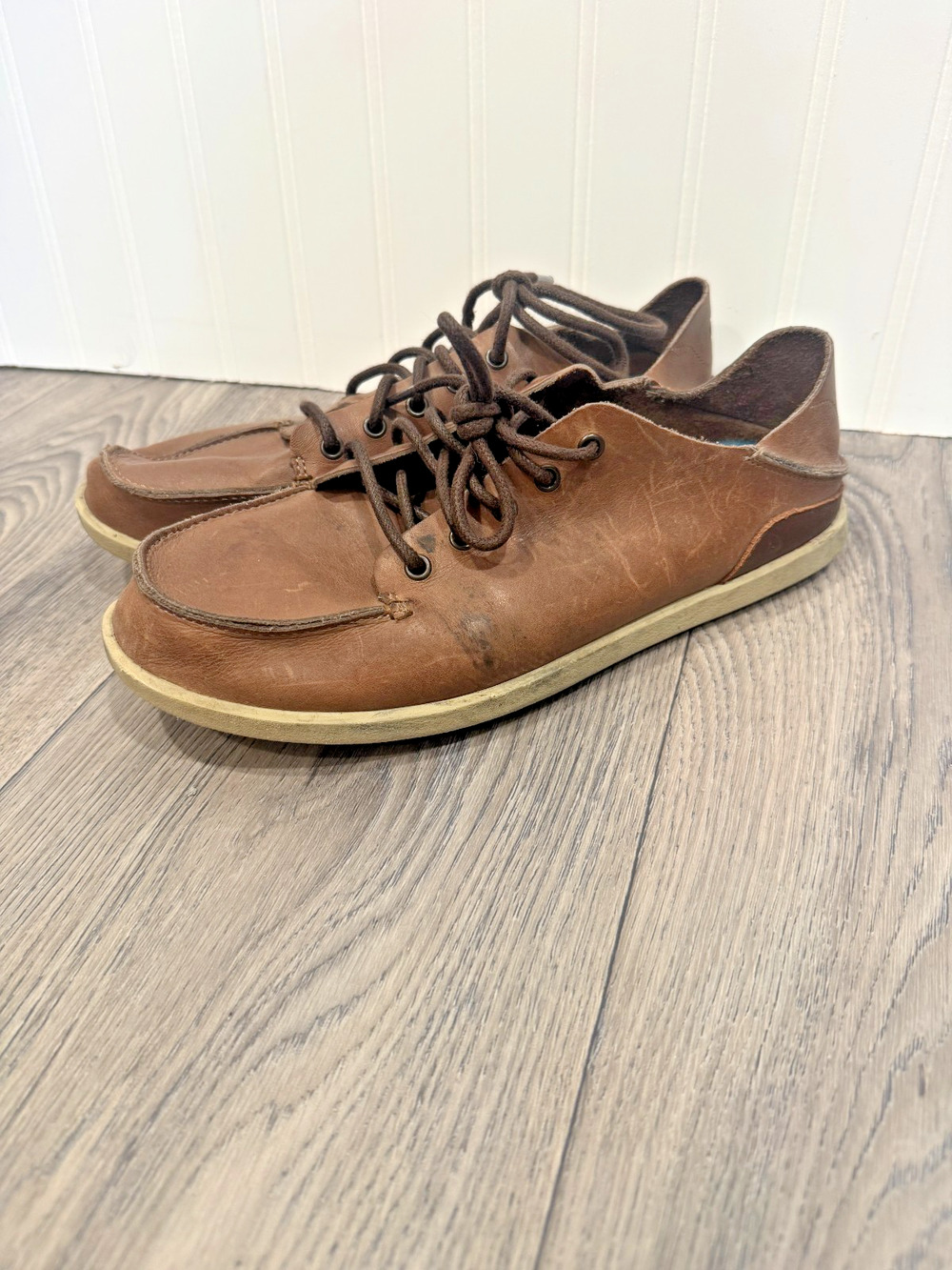 Olukai Nalukai Mens 9.5 Chukka Shoes Brown Leather Lace-Up shoes Drop Heel